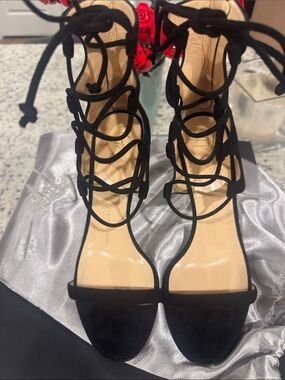Giuseppe Zanotti Black Lace-Up Suede High-Heel Sandals Size 37.5